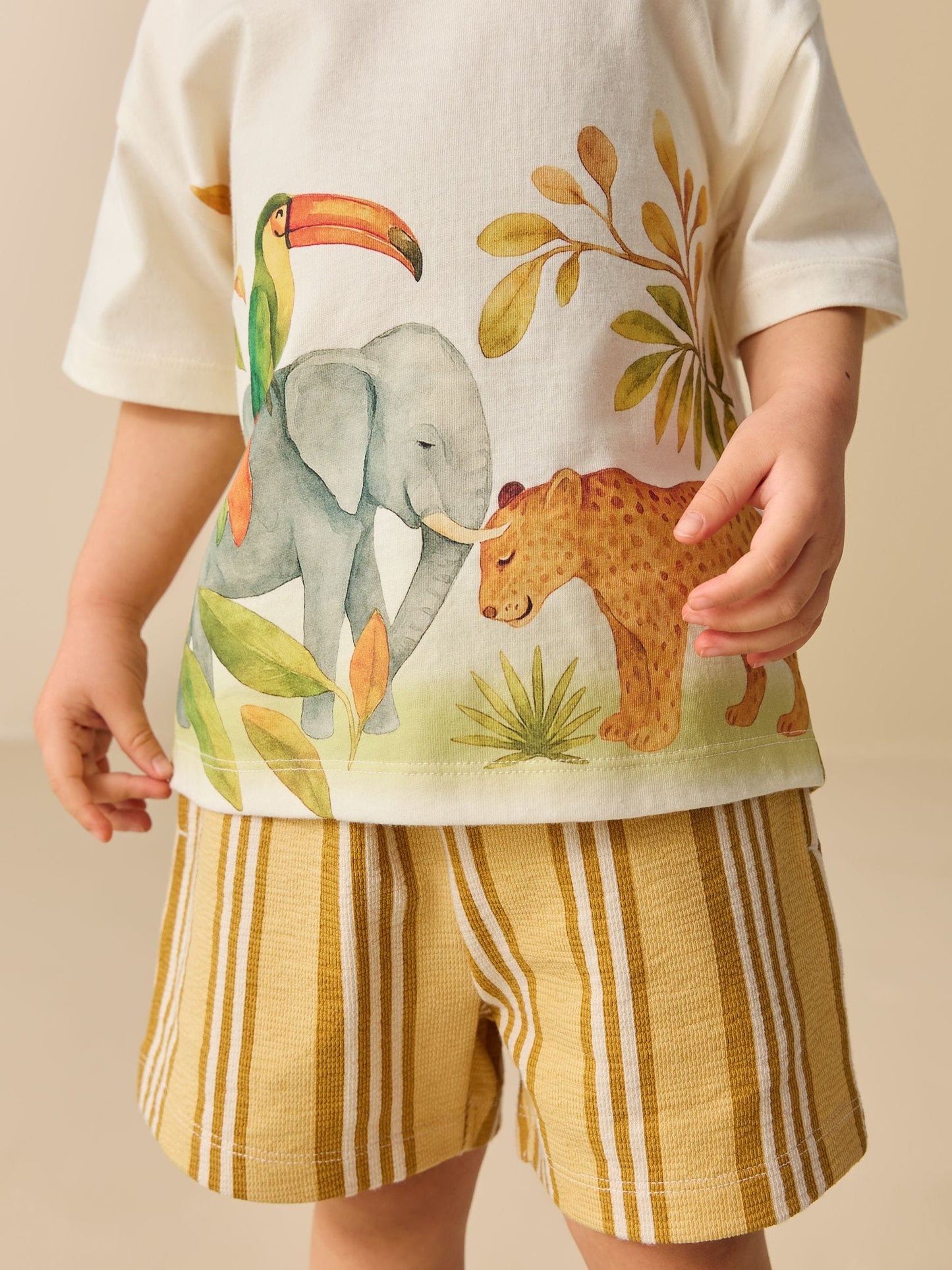 Light Yellow Watercolour Safari Short Sleeve Back Print T-Shirt and Shorts Set (3mths-7yrs) image 5