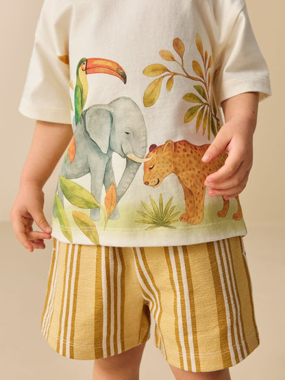 Light Yellow Watercolour Safari Short Sleeve Back Print T-Shirt and Shorts Set (3mths-7yrs) image 4