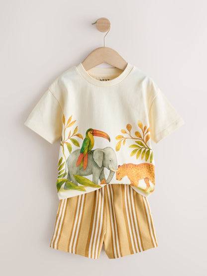 Light Yellow Watercolour Safari Short Sleeve Back Print T-Shirt and Shorts Set (3mths-7yrs) image 6