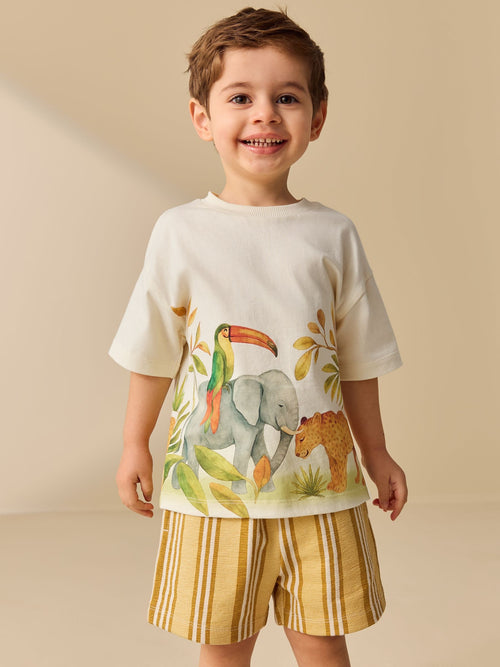 Dsiney Kidz - Light Yellow Watercolour Safari Short Sleeve Back Print T-Shirt and Shorts Set (3mths-7yrs) image 1