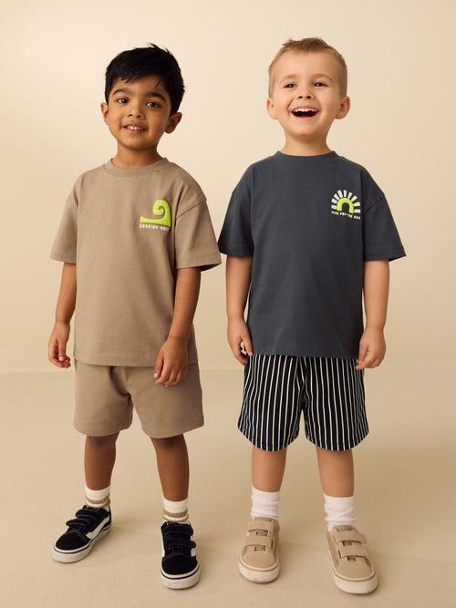 Black/Tan Waves Short Sleeve T-Shirt and Shorts Set 2 Pack (3mths-7yrs) image 1