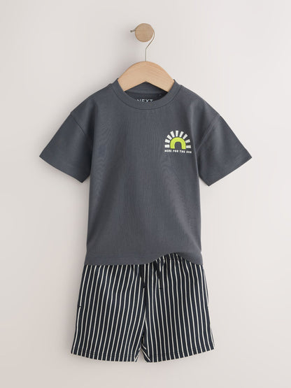 Black/Tan Waves Short Sleeve T-Shirt and Shorts Set 2 Pack (3mths-7yrs) image 10