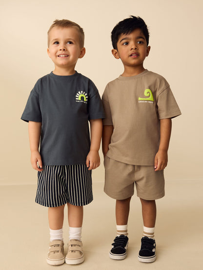 Black/Tan Waves Short Sleeve T-Shirt and Shorts Set 2 Pack (3mths-7yrs) image 2