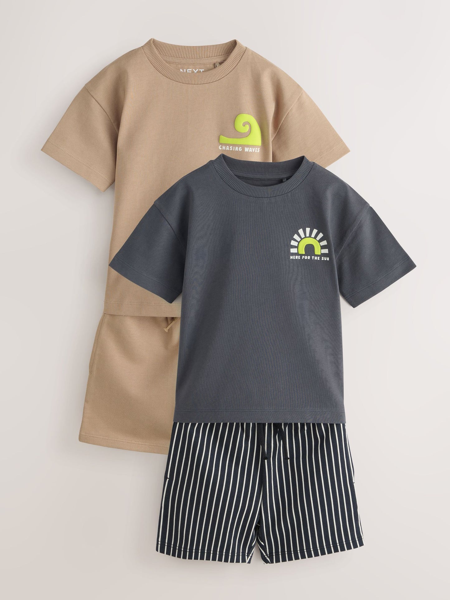 Black/Tan Waves Short Sleeve T-Shirt and Shorts Set 2 Pack (3mths-7yrs) image 6