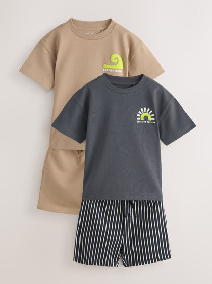 Black/Tan Waves Short Sleeve T-Shirt and Shorts Set 2 Pack (3mths-7yrs) image 6