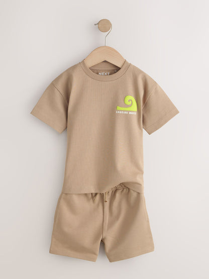 Black/Tan Waves Short Sleeve T-Shirt and Shorts Set 2 Pack (3mths-7yrs) image 8