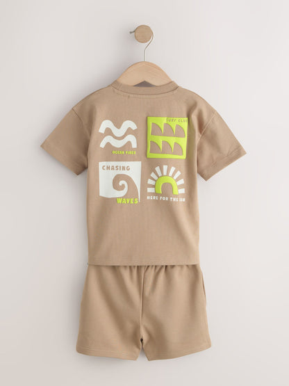 Black/Tan Waves Short Sleeve T-Shirt and Shorts Set 2 Pack (3mths-7yrs) image 9