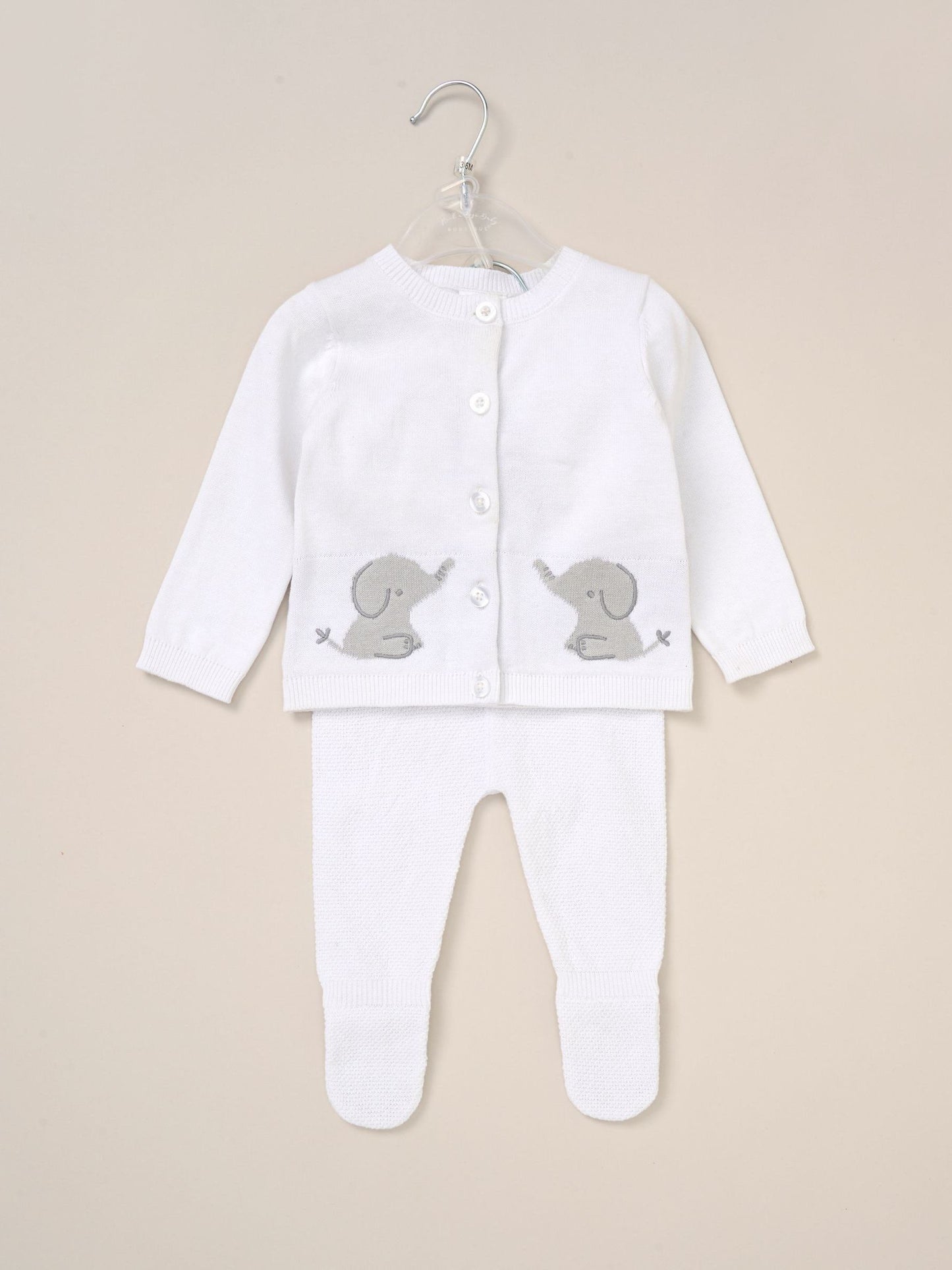 Rock-A-Bye Baby Boutique White True Knit Elephant Cardigan And Trousers Outfit Set image 2