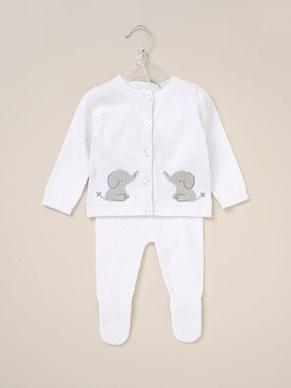 Rock-A-Bye Baby Boutique White True Knit Elephant Cardigan And Trousers Outfit Set image 2
