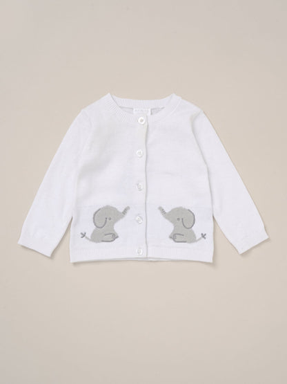 Rock-A-Bye Baby Boutique White True Knit Elephant Cardigan And Trousers Outfit Set image 3