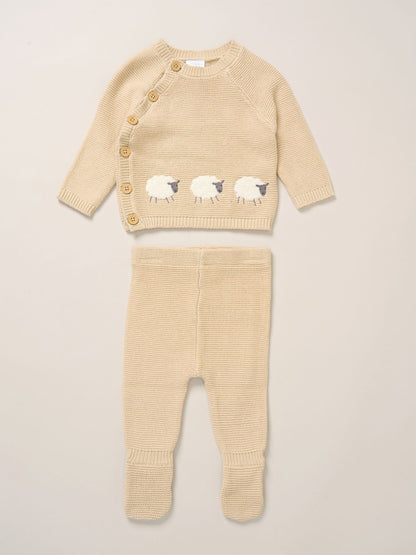 Rock-A-Bye Baby Boutique Brown True Knit Elephant Cardigan And Footed Trousers Outfit Set image 1