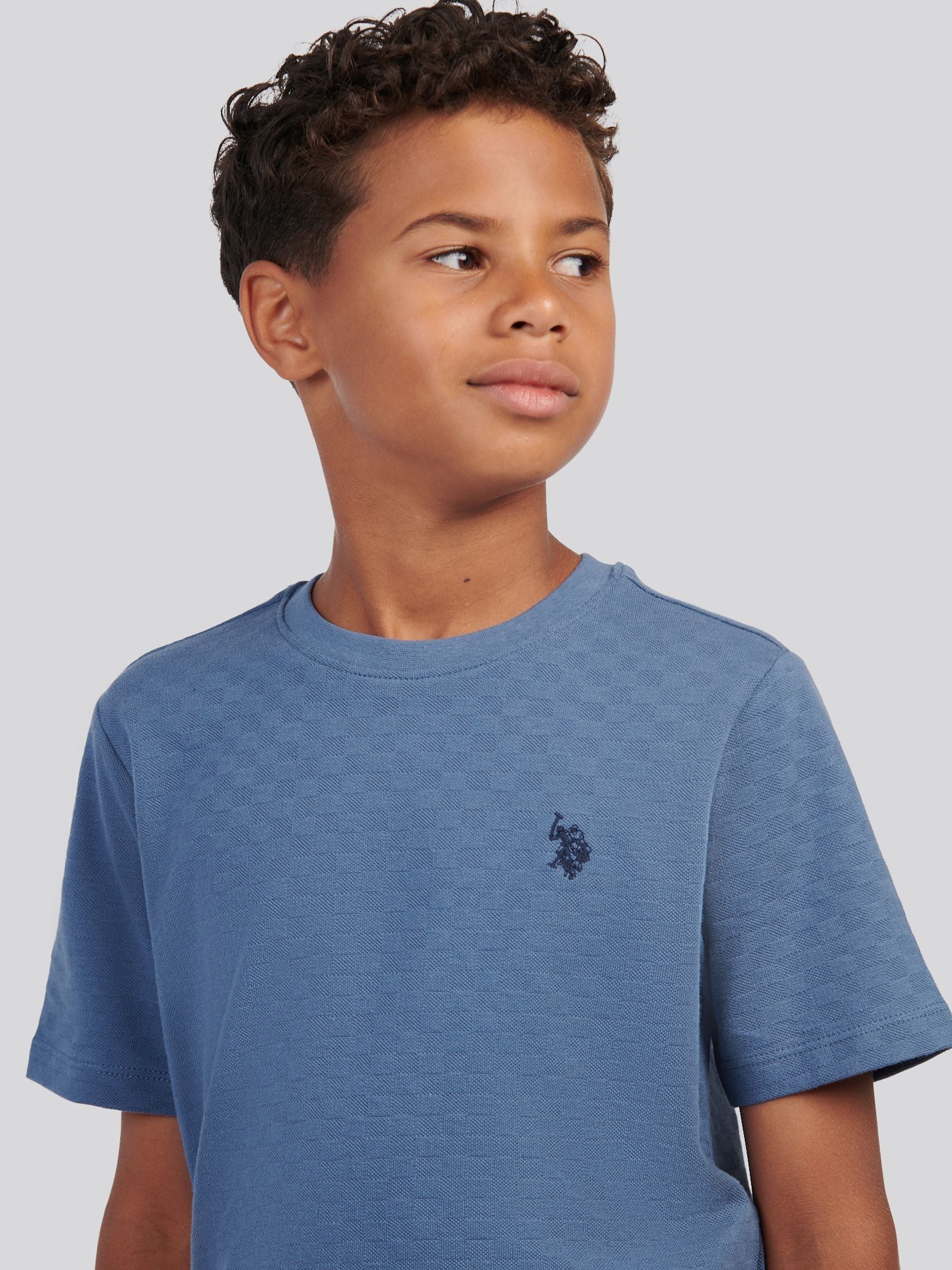 U.S. Polo Assn Blue Boys Check Texture T-Shirt image 2