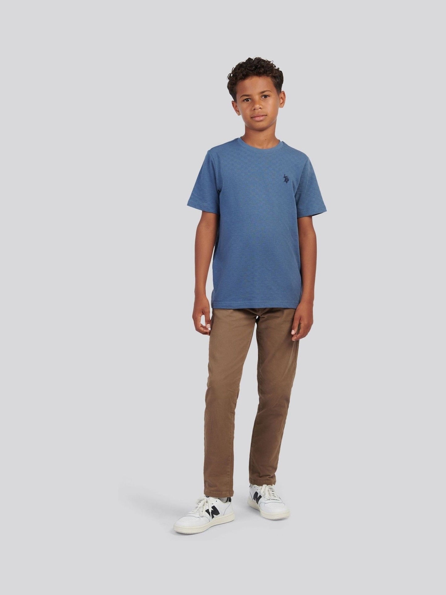 U.S. Polo Assn Blue Boys Check Texture T-Shirt image 3