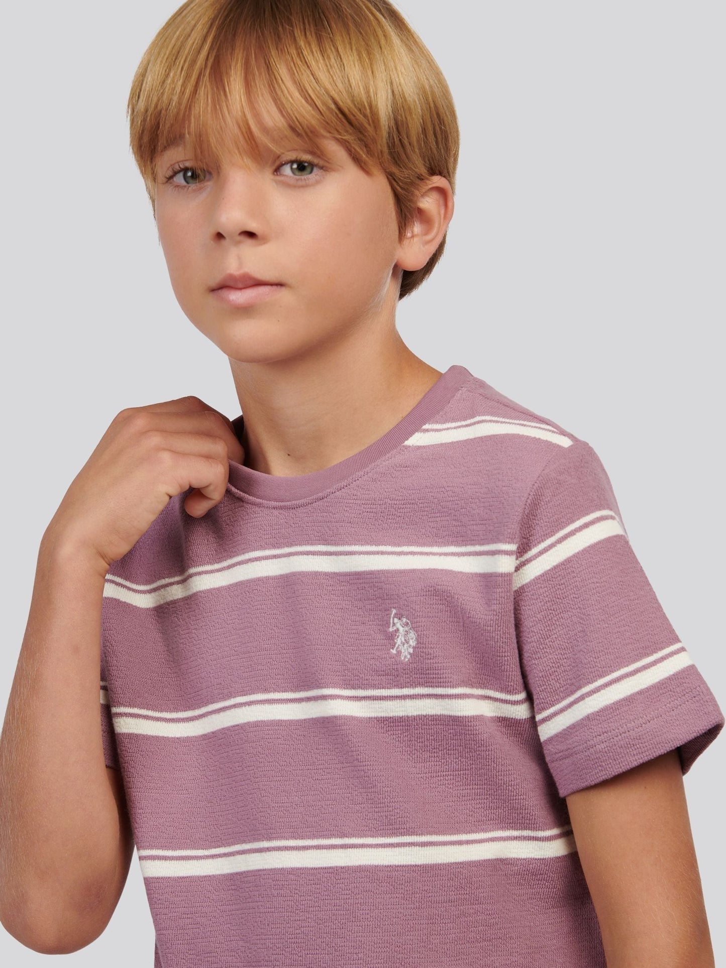 U.S. Polo Assn Purple Boys Terry Stripe T-Shirt image 2