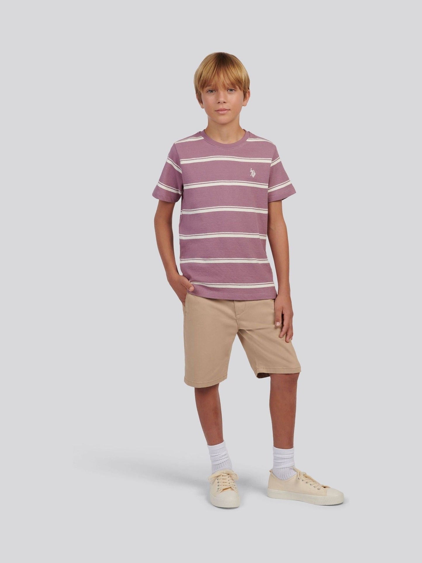 U.S. Polo Assn Purple Boys Terry Stripe T-Shirt image 3