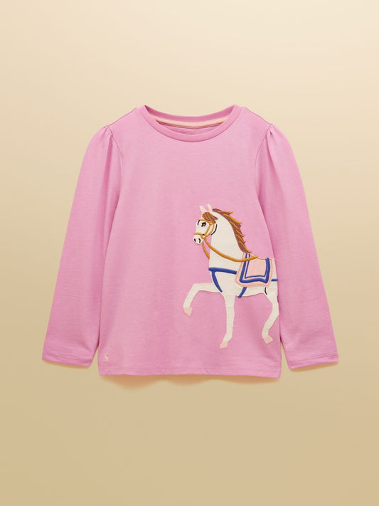 Joules Pink Girls' Pink Applique Long Sleeve Top - image 1