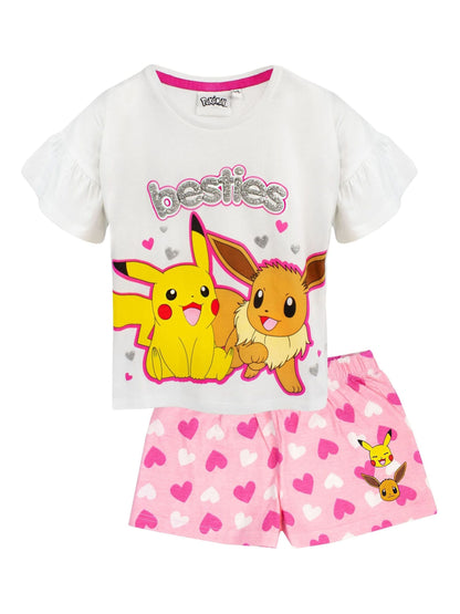 Dsiney Kidz - Vanilla Underground White Pokemon Pikachu, Eeevee Short Sleeve Short Leg Pyjamas Set image 1