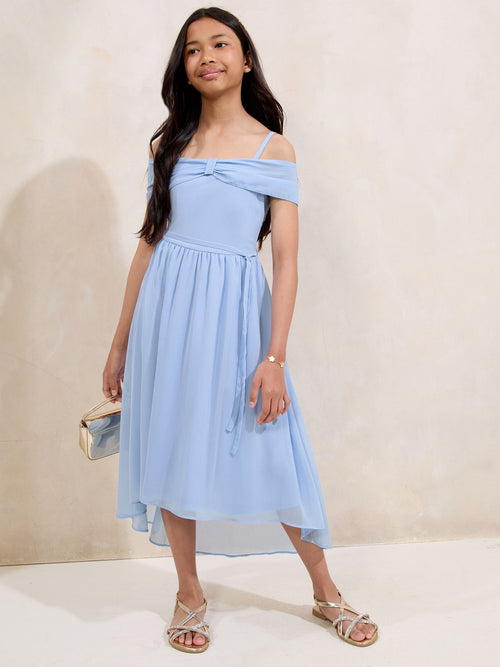 Dsiney Kidz - Lipsy Blue Bow Bardot Occasion Dress (7-16yrs) image 1