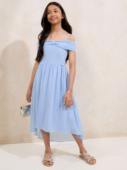 Lipsy Blue Bow Bardot Occasion Dress (7-16yrs) image 1