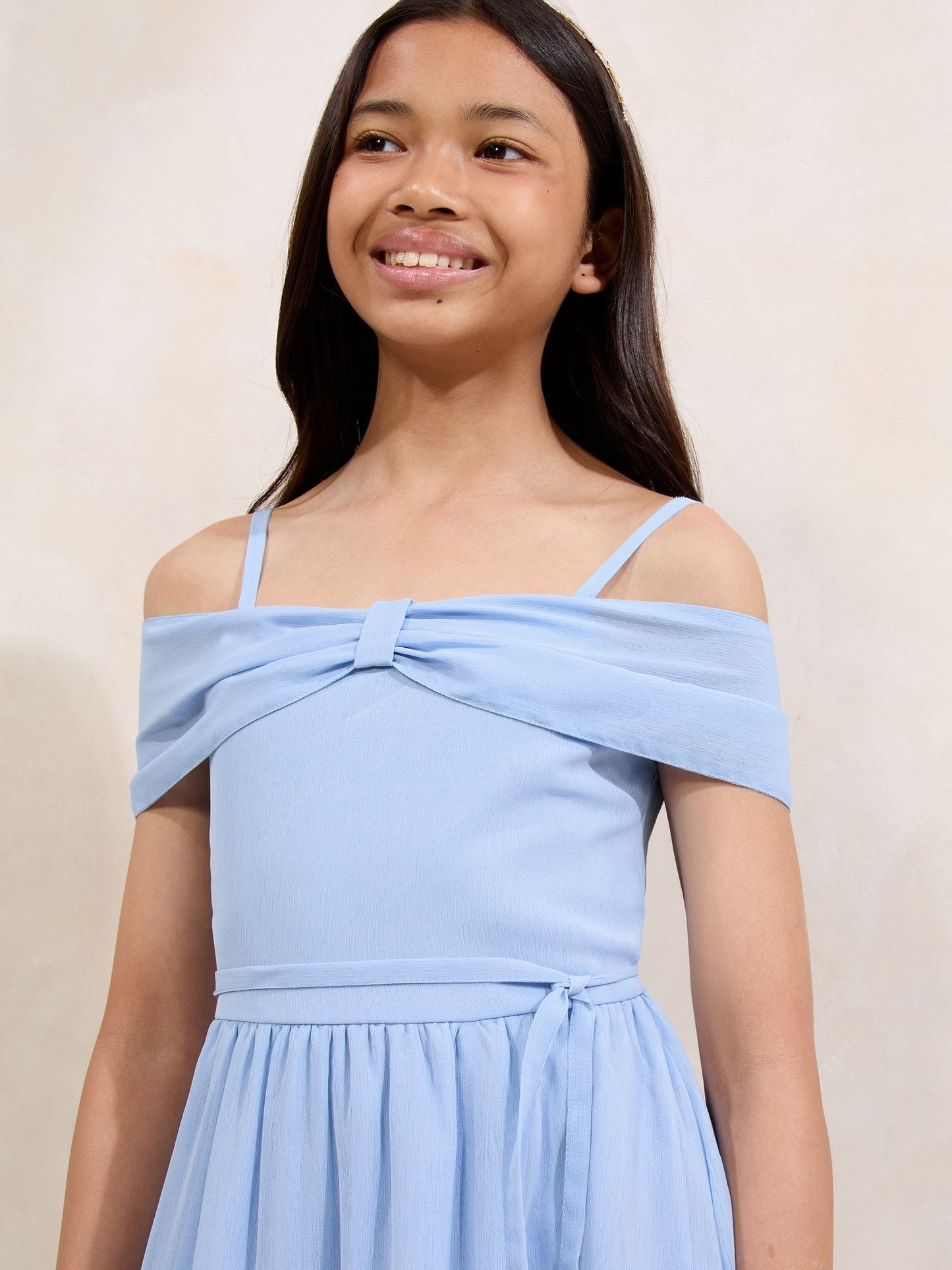 Lipsy Blue Bow Bardot Occasion Dress (7-16yrs) image 2