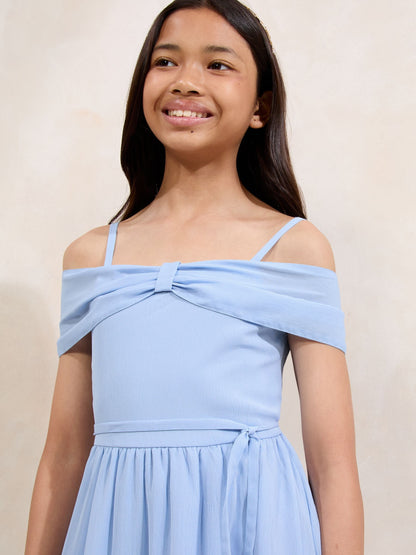 Lipsy Blue Bow Bardot Occasion Dress (7-16yrs) image 2