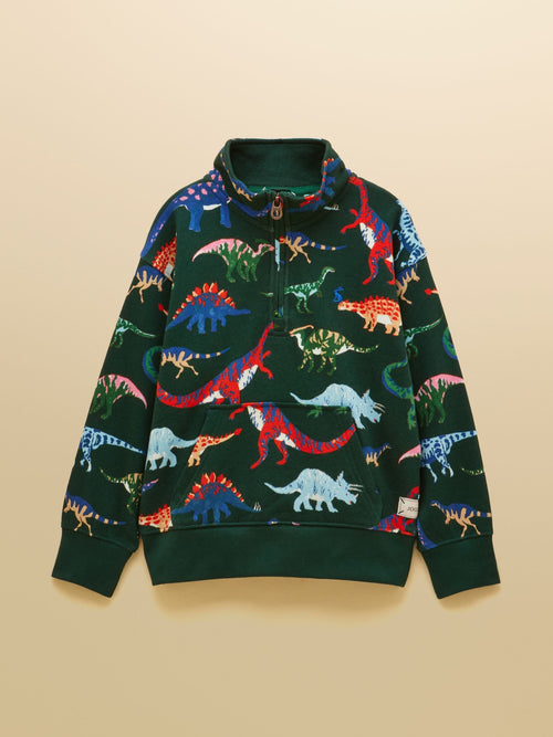 Dsiney Kidz - Joules Kids' Alfie Green Dino Quarter Zip Sweatshirt image 1