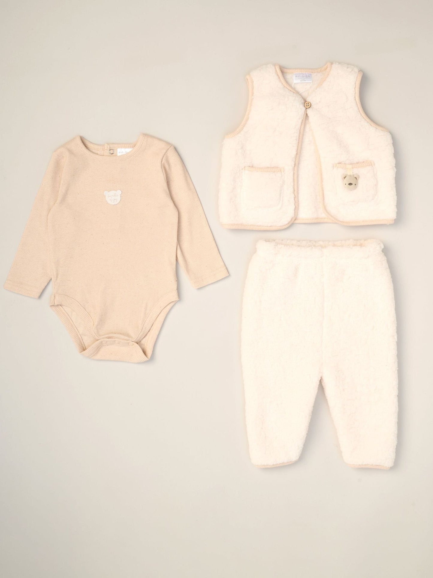 Rock-A-Bye Baby Boutique White 3-Piece Teddy Gilet, Bodysuit And Footed Trousers Set image 1