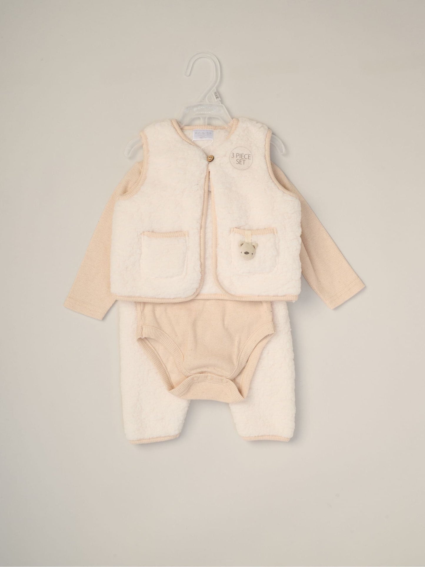 Rock-A-Bye Baby Boutique White 3-Piece Teddy Gilet, Bodysuit And Footed Trousers Set image 2