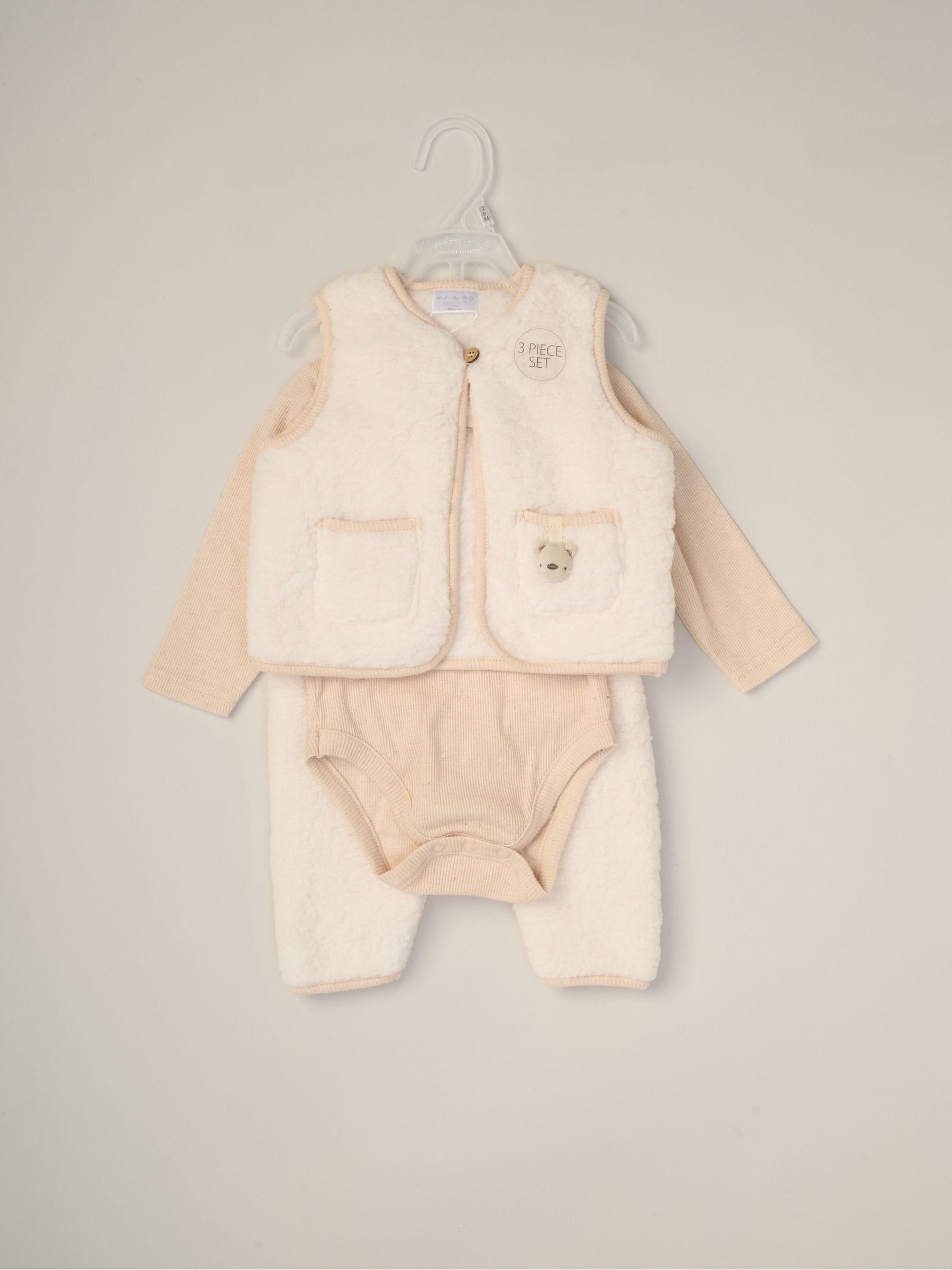 Rock-A-Bye Baby Boutique White 3-Piece Teddy Gilet, Bodysuit And Footed Trousers Set image 2