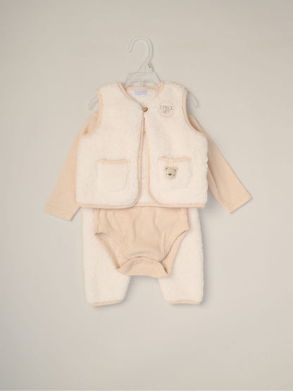 Rock-A-Bye Baby Boutique White 3-Piece Teddy Gilet, Bodysuit And Footed Trousers Set image 2