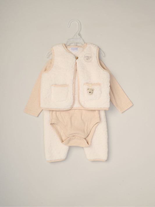 Rock-A-Bye Baby Boutique White 3-Piece Teddy Gilet, Bodysuit And Footed Trousers Set image 2