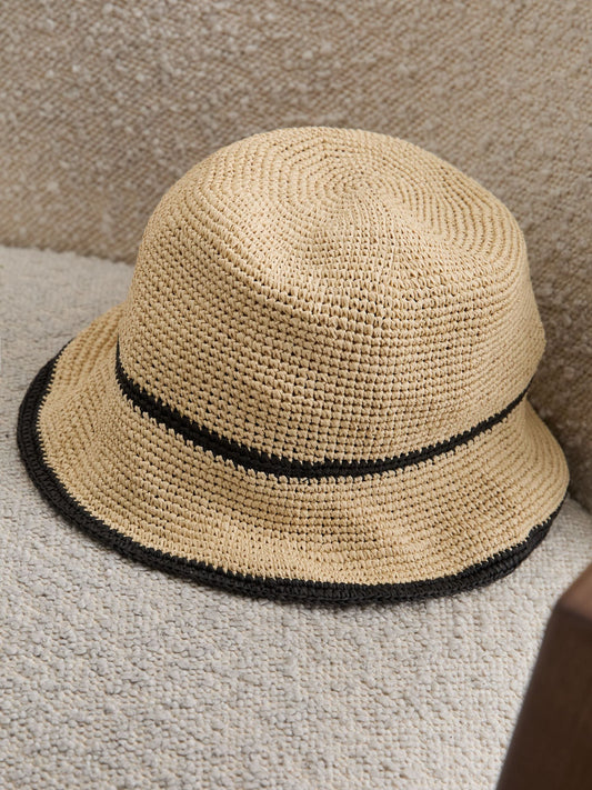 Reiss Natural Edith Girls Straw-Effect Tipped Bucket Hat image 1