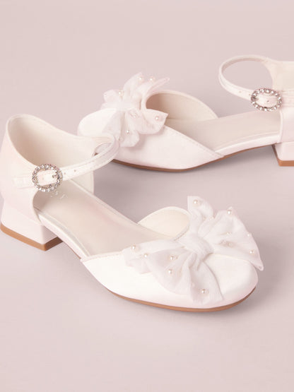 Lipsy White Wide Fit (G) Low Block Heel Pearl Bow Occasion Flower Heeled Sandals image 1