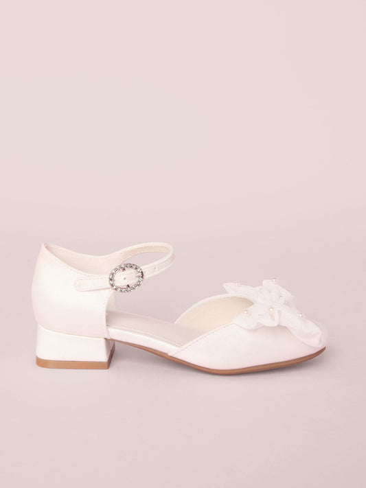 Dsiney Kidz - Lipsy White Wide Fit (G) Low Block Heel Pearl Bow Occasion Flower Heeled Sandals image 2