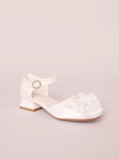 Lipsy White Wide Fit (G) Low Block Heel Pearl Bow Occasion Flower Heeled Sandals image 3
