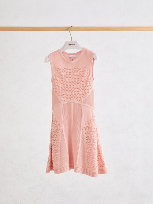 Reiss Pink Lindy 9-13 yrs Pointelle-Knit Flippy Dress image 1
