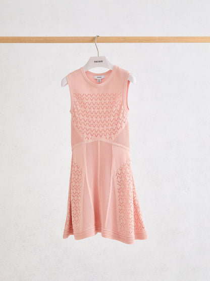 Reiss Pink Lindy 9-13 yrs Pointelle-Knit Flippy Dress image 1