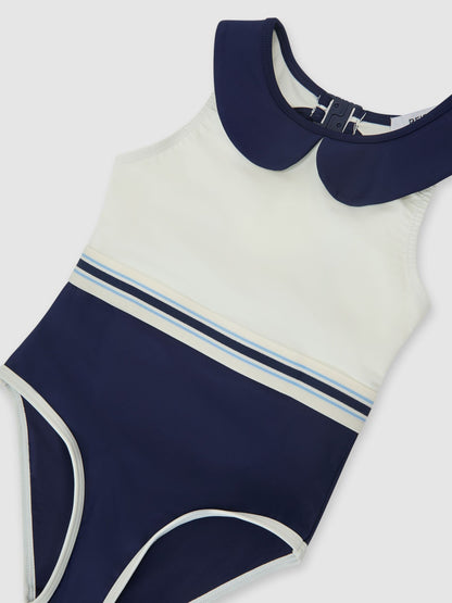 Reiss Navy Clara 3-9 yrs Peter Pan-Collar Colour-Block Swimsuit image 3