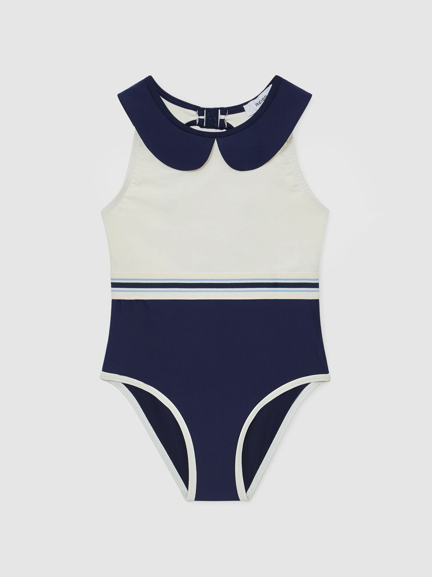 Reiss Navy Clara 3-9 yrs Peter Pan-Collar Colour-Block Swimsuit image 1