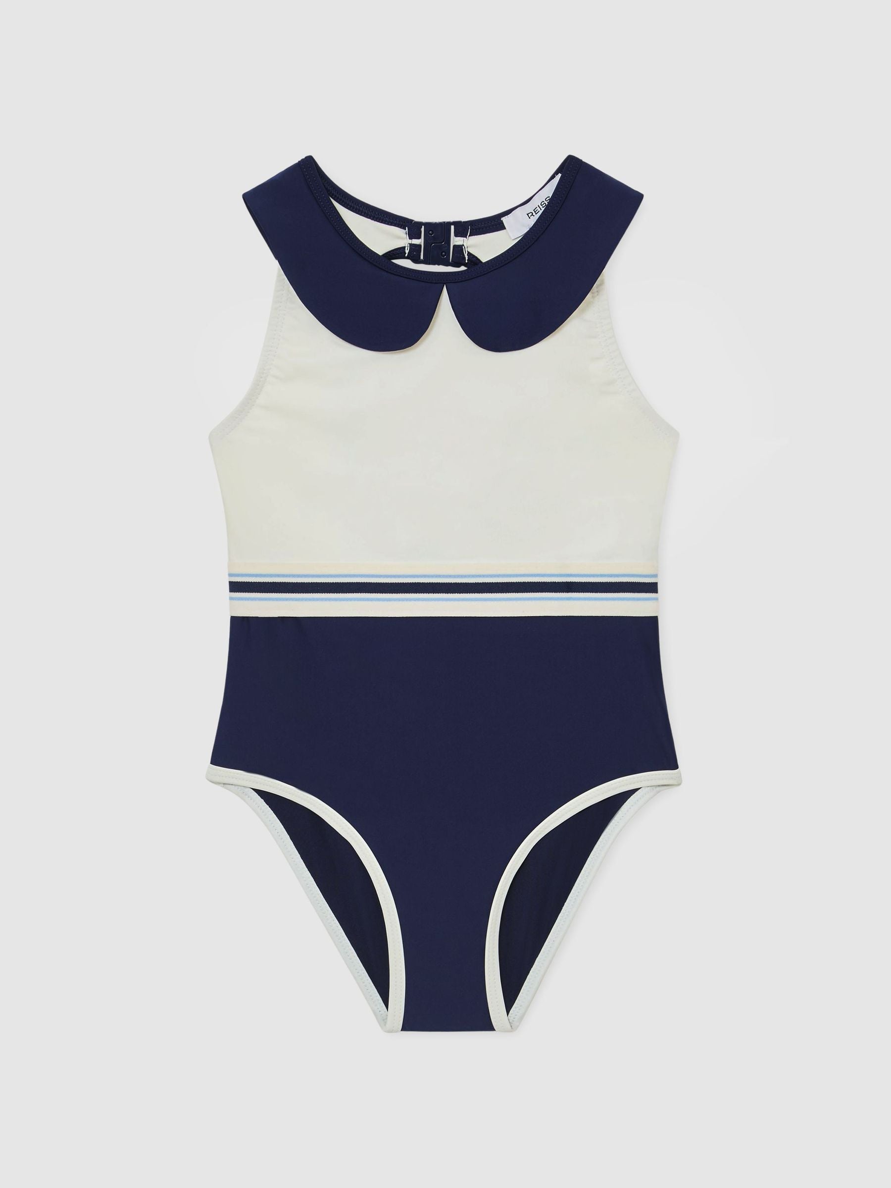 Reiss Navy Clara 3-9 yrs Peter Pan-Collar Colour-Block Swimsuit image 1