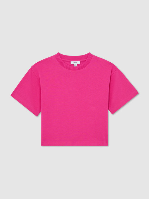Reiss Pink Bonnie 9-13 yrs Cotton Ribbed-Neck Oversized T-Shirt image 1