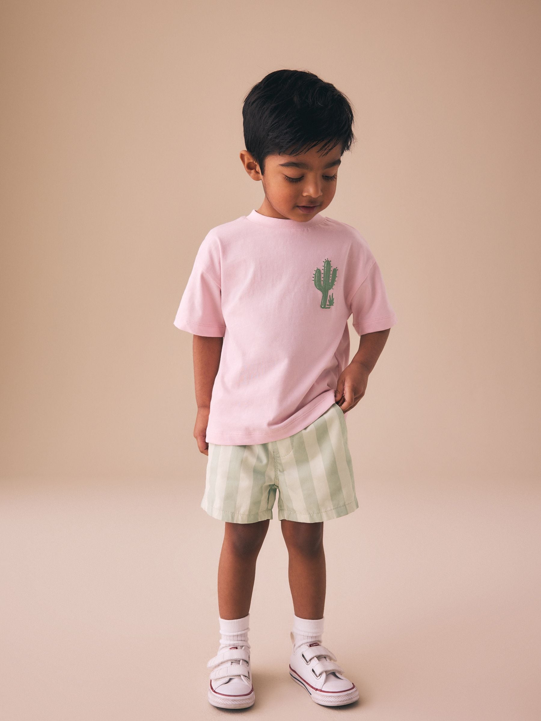 Dsiney Kidz - Light Pink/Mint Stripe Short Sleeve T-Shirt & Shorts Set (3mths-7yrs) image 1
