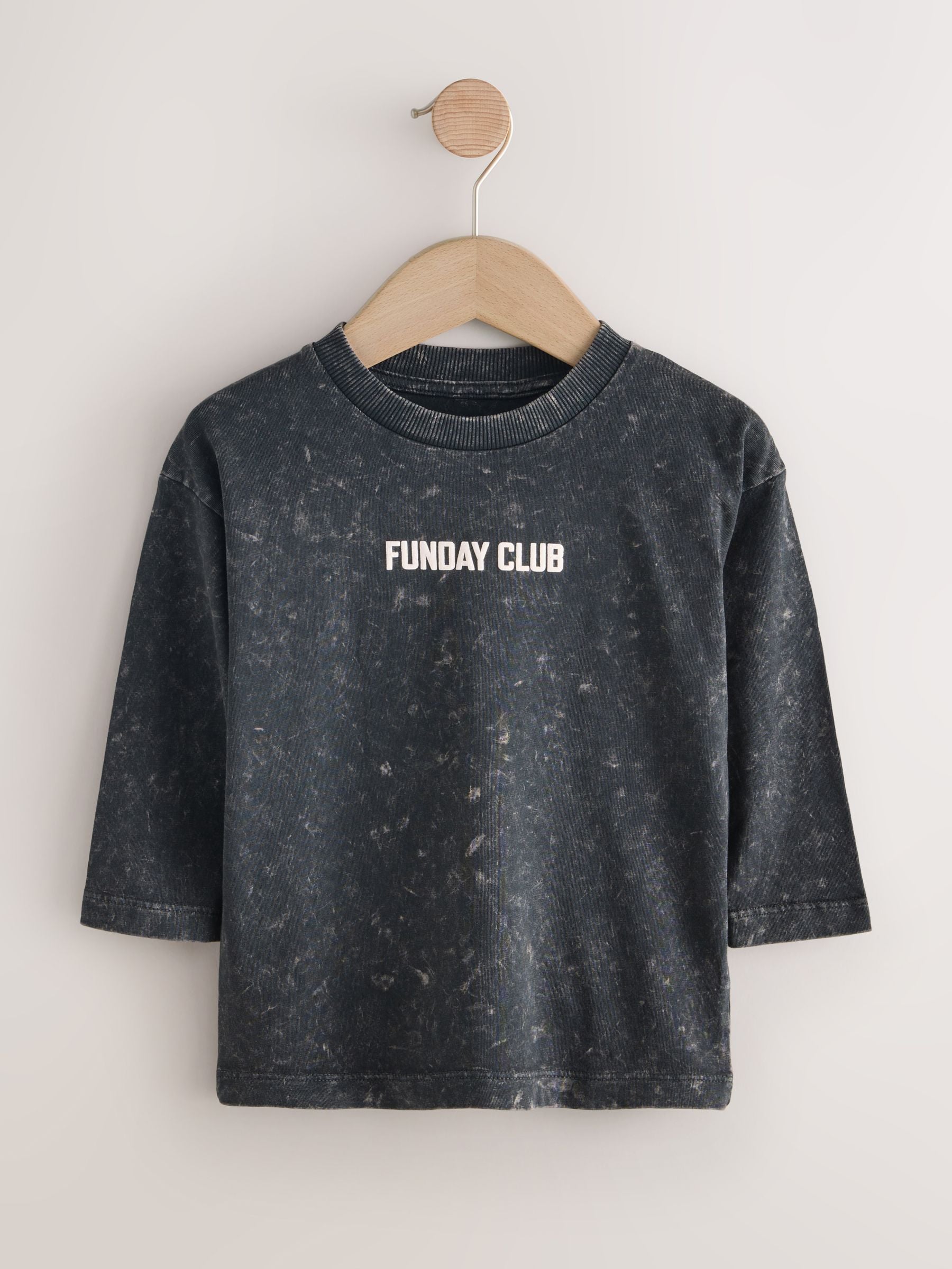 Washed Black Long Sleeve Graphic Print T-Shirt (3mths-7yrs) image 1
