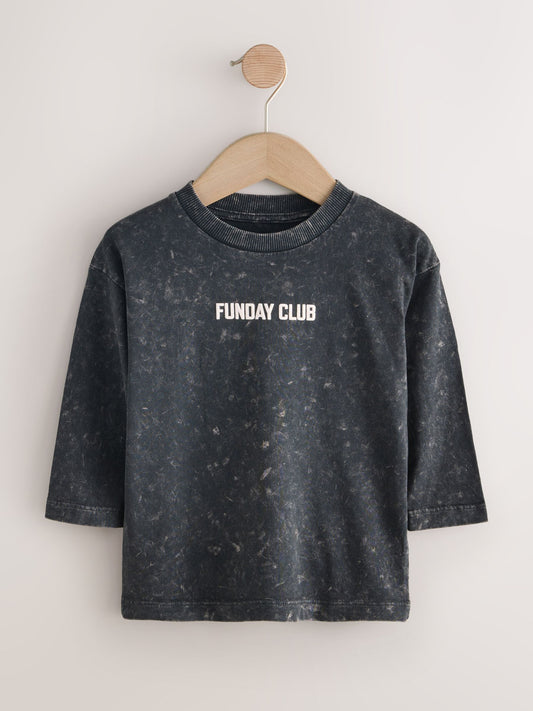 Washed Black Long Sleeve Graphic Print T-Shirt (3mths-7yrs) image 1