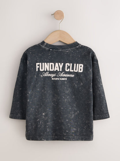 Washed Black Long Sleeve Graphic Print T-Shirt (3mths-7yrs) image 3