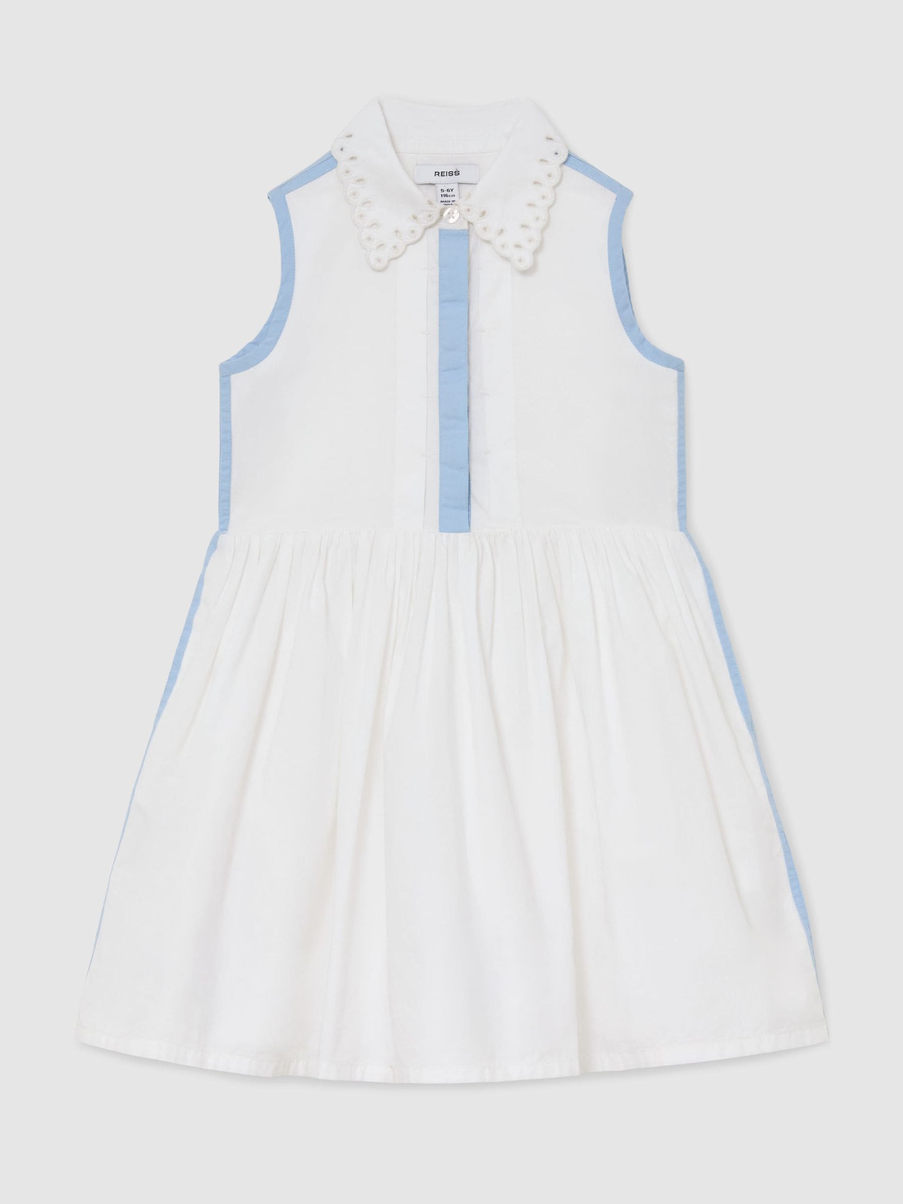 Reiss White Odela 3-9 yrs Cotton Contrast-Trim Collared Dress image 2