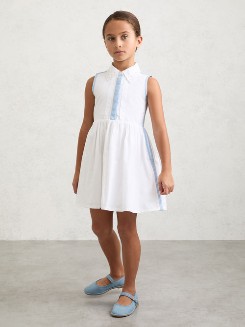 Reiss White Odela 3-9 yrs Cotton Contrast-Trim Collared Dress image 1