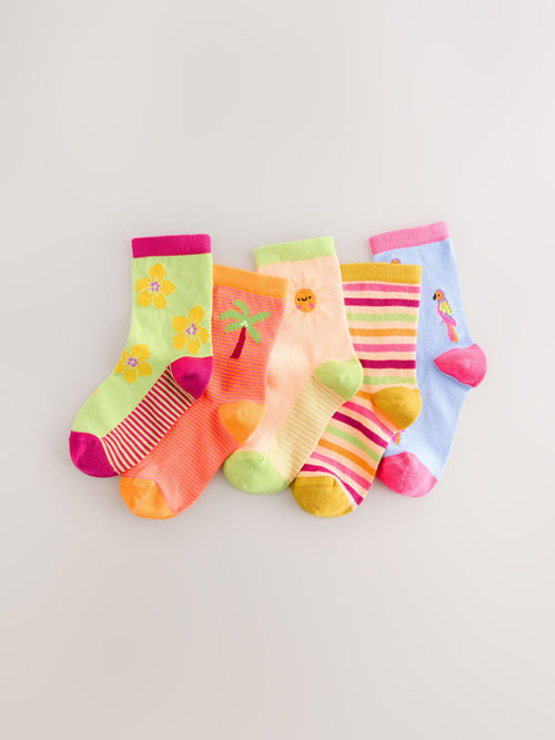 Multi Cotton Rich Parrot/ Flower Ankle Socks 5 Pack image 1
