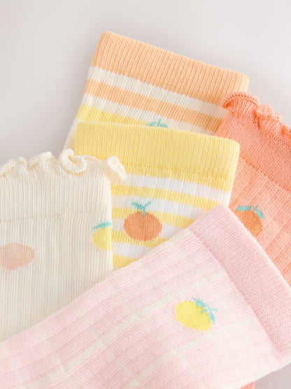Peach Pink and Yellow Cotton Rich Ruffle Ankle Socks 5 Pack image 2