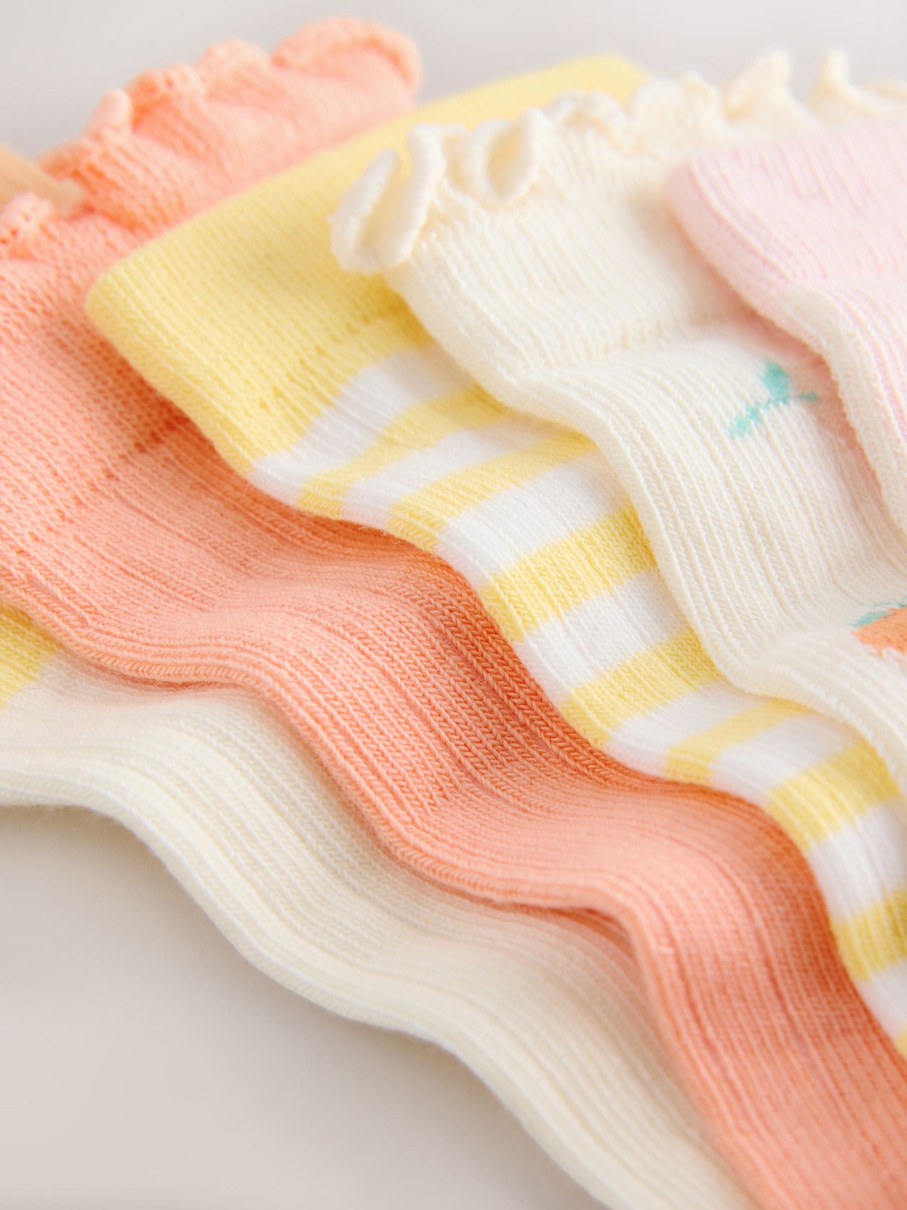 Peach Pink and Yellow Cotton Rich Ruffle Ankle Socks 5 Pack image 3